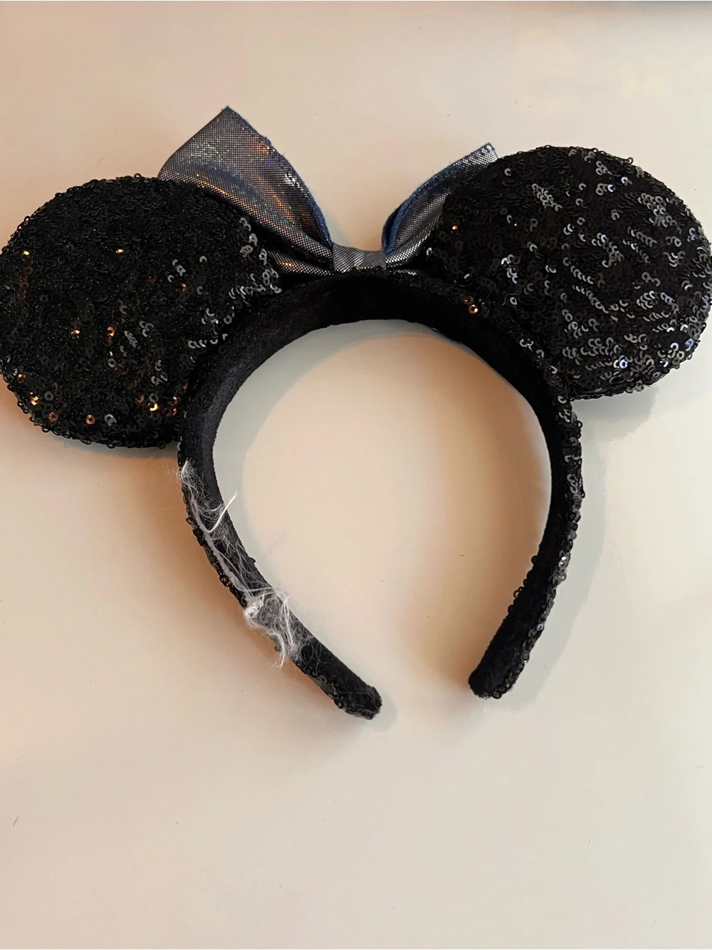 Disney Black Sequin Minnie Ears Headband with Gray Bow
